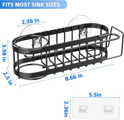Kitchen Sink Caddy Sponge Holder in the Sink, Stainless Steel Kitchen Sink Organizer, Brush Holder, Dish Cloth Hanger, Sink Stopper Holder with 2 Installation Ways (Suction & Adhesives
