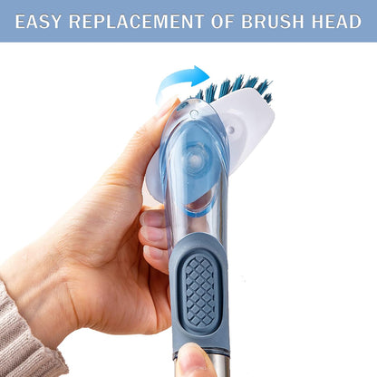 Dish Brush with Soap Dispenser Dish Scrubber with 4 Replaceable Heads Kitchen Dish Scrub Brush with Stainless Steel Handle Dish Cleaning Brush Dish Wand for Dishes, Pots…