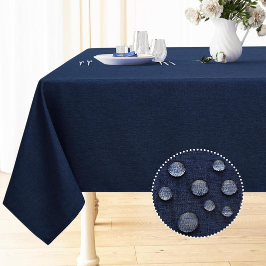 Rectangle Table Cloth Linen Textured, Waterproof Spillproof Anti-Wrinkle Burlap Tablecloth, Washable Decorative Fabric Table Cover for Dining, Party, Banquet, 52 X 70 Inch, Navy