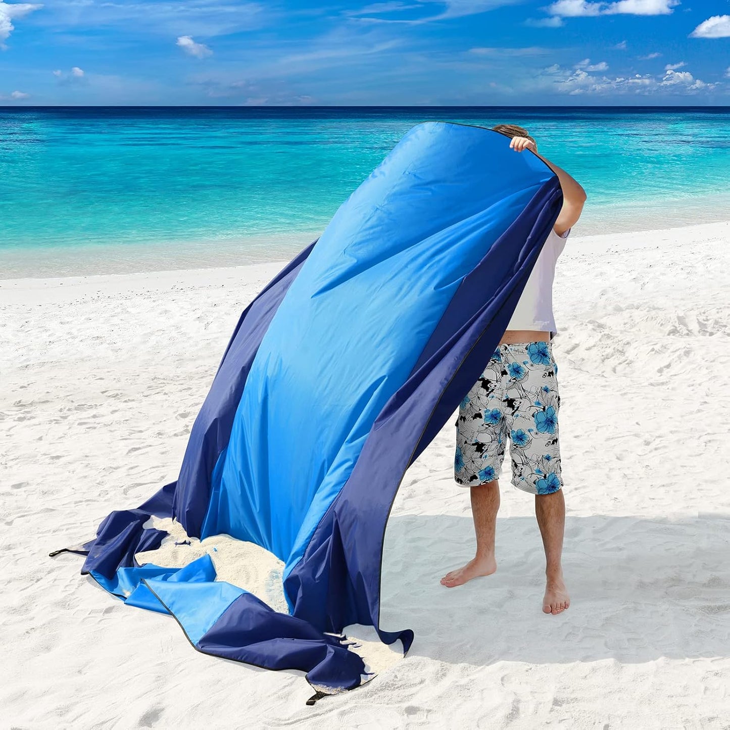 Beach Blanket Waterproof Sandproof, Extra Large 78" X 82" Beach Mat Oversized for 4-7 Adults, Portable Beach Accessories Lightweight Outdoor Blanket for Picnic, Travel, Camping, Hiking(Blue)