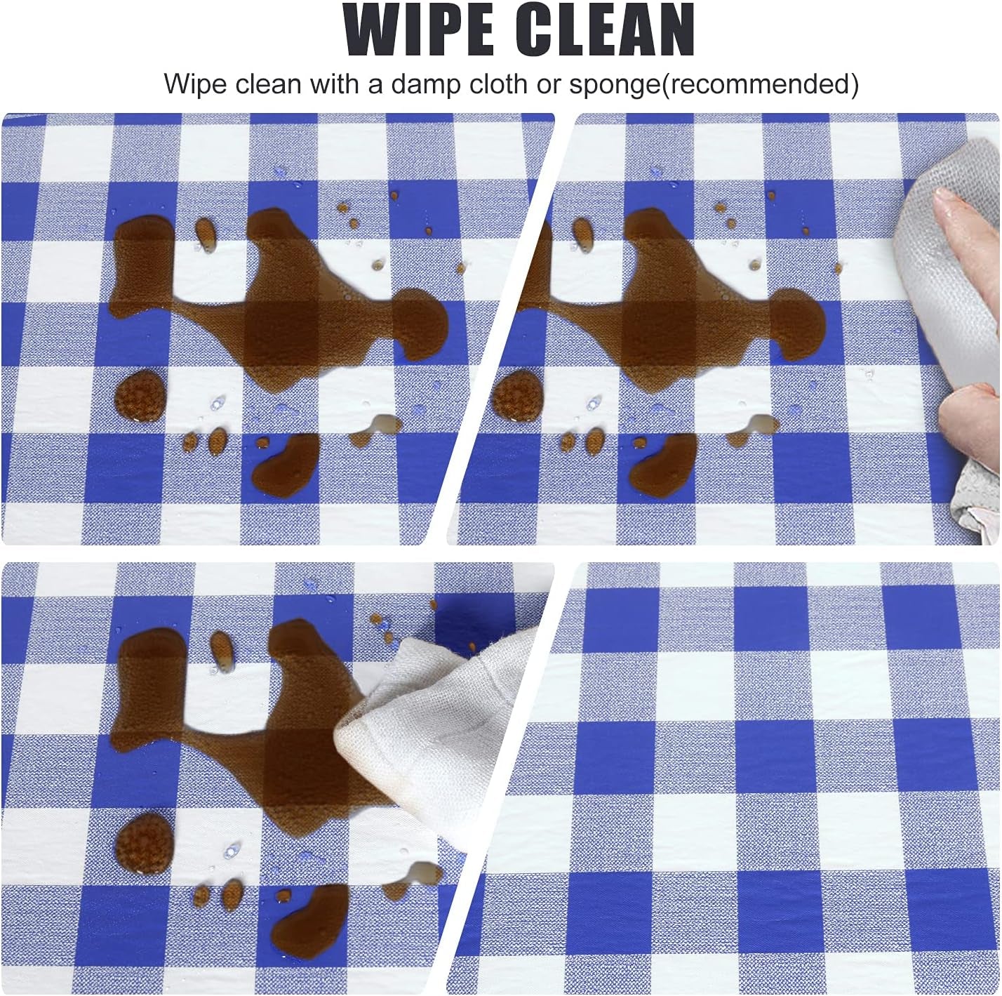 Blue Checkered Waterproof Vinyl Fitted Table Cover with Flannel Backing, 30" x 96", Ideal for Picnics, Travel, Holidays, and Parties