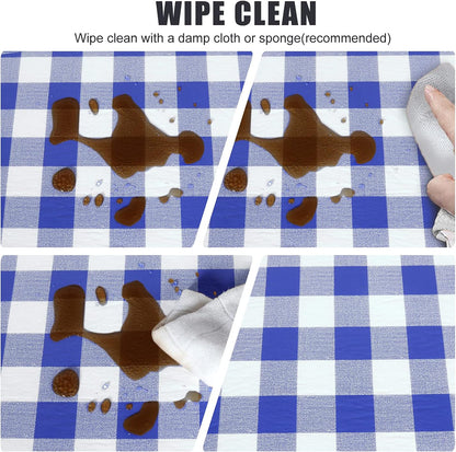 Blue Checkered Waterproof Vinyl Fitted Table Cover with Flannel Backing, 30" x 96", Ideal for Picnics, Travel, Holidays, and Parties
