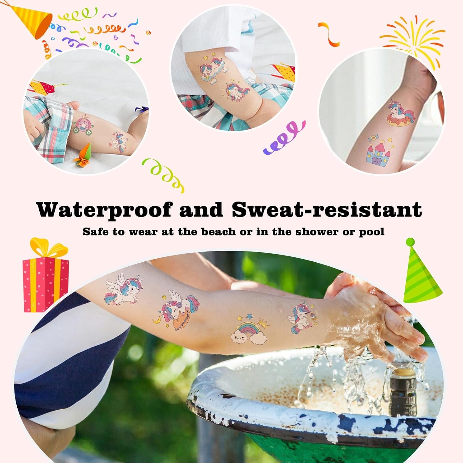 104 PCS Unicorns Temporary Tattoos for Kids Girls Birthday Party Decorations, Unicorns Fake Temp Tattoos Party Favors Party Supplies