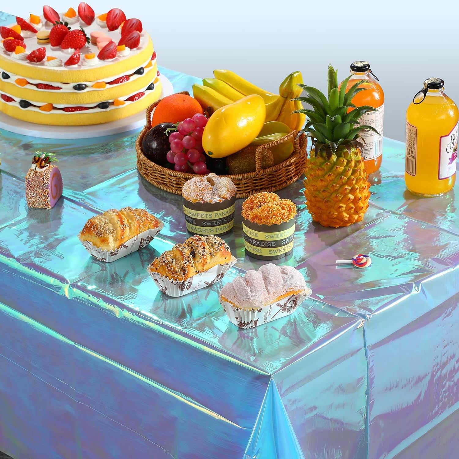 3 Pack Iridescent Blue Plastic Tablecloth,Shiny Blue Disposable Laser Rectangle Table Covers,Blue Holographic Foil Tablecloth Party Decorations for Birthday,40X108''