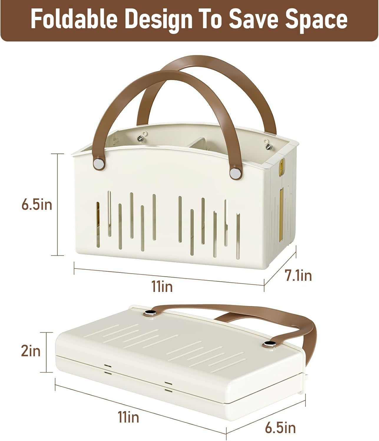 Portable Shower Basket Caddy with Double Handle Foldable Dry Wet Separation Design 11.0 × 7.1 × 6.5In, Travel, Camping, Gym, College Bathroom Tote, White, Ideal Christmas Gifts for Girls