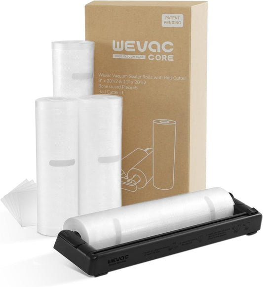 Rolls with Dispenser - 4 Pack 2 Rolls 8"X20' & 2 Rolls 11"X20', Vacuum Sealer Bags, Leakproof Heavy Duty Food Storage for Sous Vide, Meal Prep, Freezer, Compatible with Food Saver,  Core