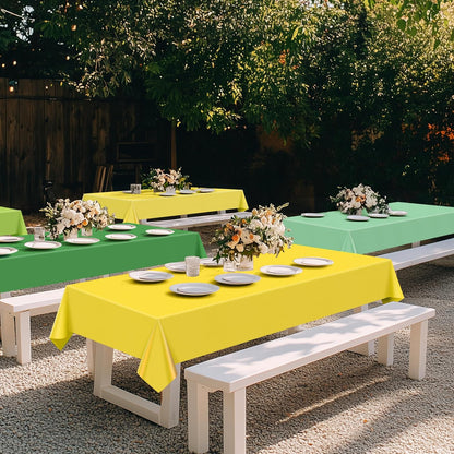 6-Piece Green & Gold Series Rectangle Tablecloth Set, 54x72" Solid Color Waterproof and Spillproof Disposable Plastic Covers, Durable Tablecloths for Dining, Buffets, Picnics, and Outdoor Events
