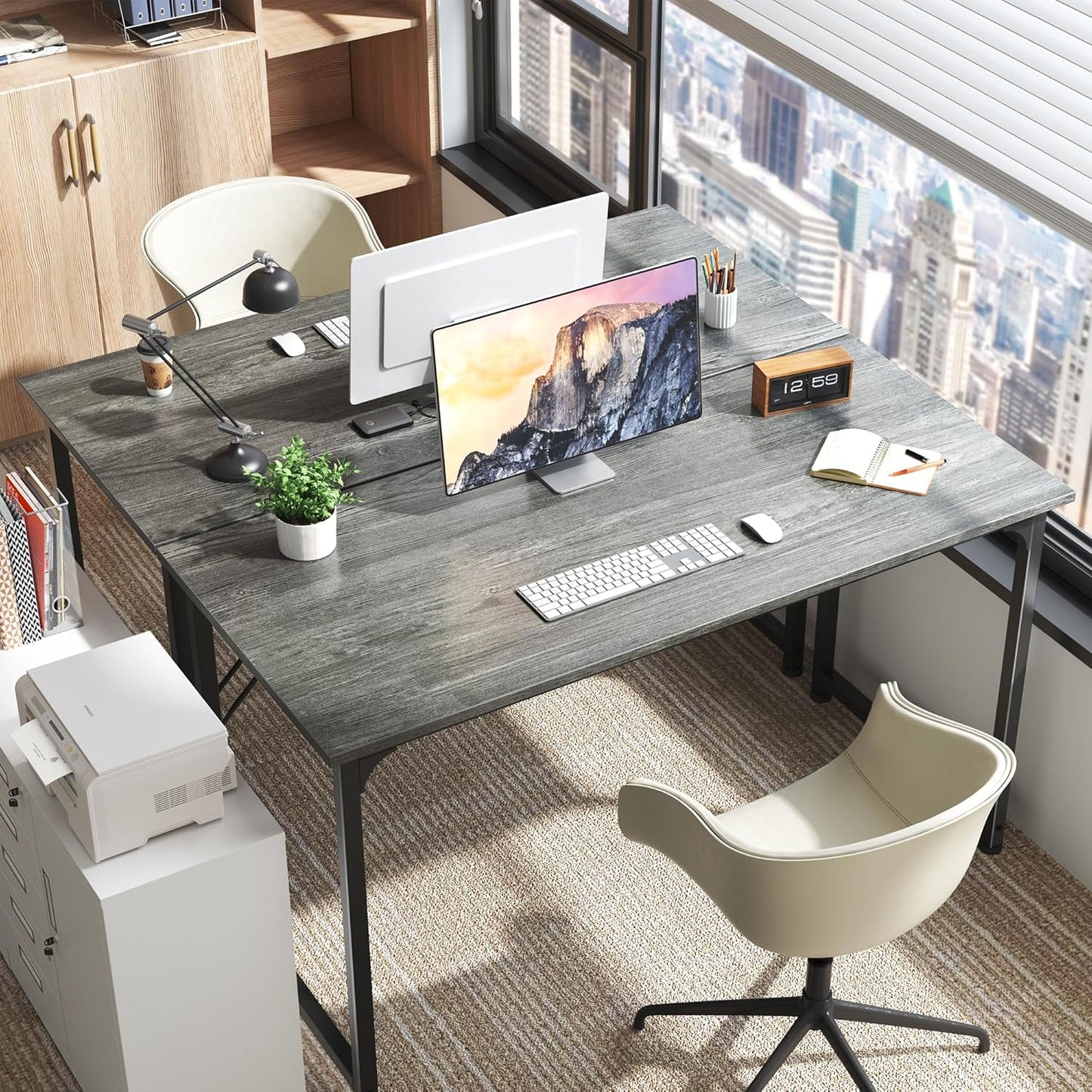 55-Inch Modern Home Office Desk with Sturdy Metal Frame and Ample Legroom for Gaming and Writing, Grey