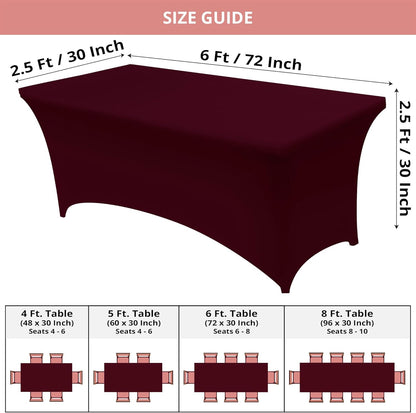 Spandex Tablecloth 2 Pack [6FT, Burgundy] Tight, Fitted, Washable and Wrinkle Resistant Stretch Table Cloth Rectangle Cover for Trade Show, Weddings & Parties [72Lx30Wx30H Inch]