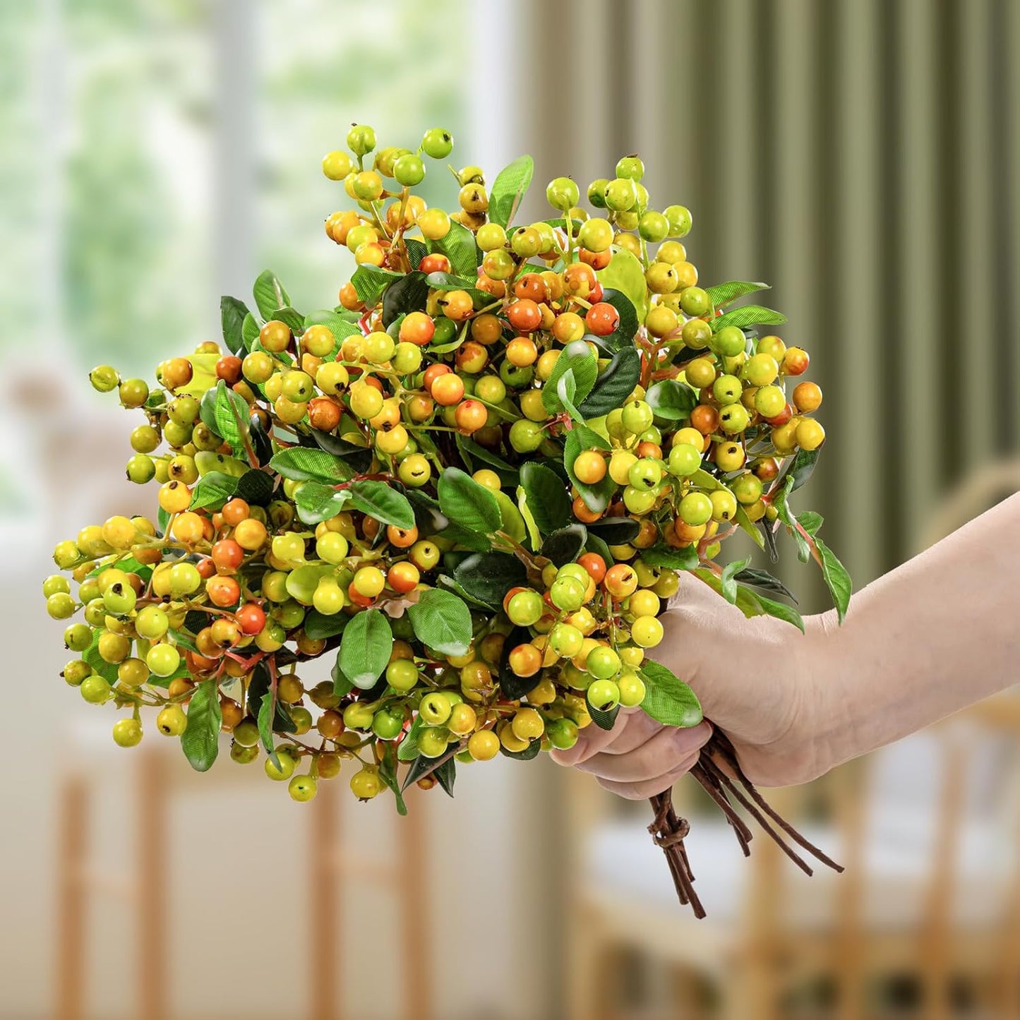 Artificial Orange Fall Berry Stems 20 PCS Fake Berries Branches Spray with Green Leaves 9.8 Inch Small Berry Picks for Thanksgiving Christmas Floral Crafts Home Decor, Orange Yellow