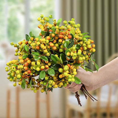 Artificial Orange Fall Berry Stems 20 PCS Fake Berries Branches Spray with Green Leaves 9.8 Inch Small Berry Picks for Thanksgiving Christmas Floral Crafts Home Decor, Orange Yellow