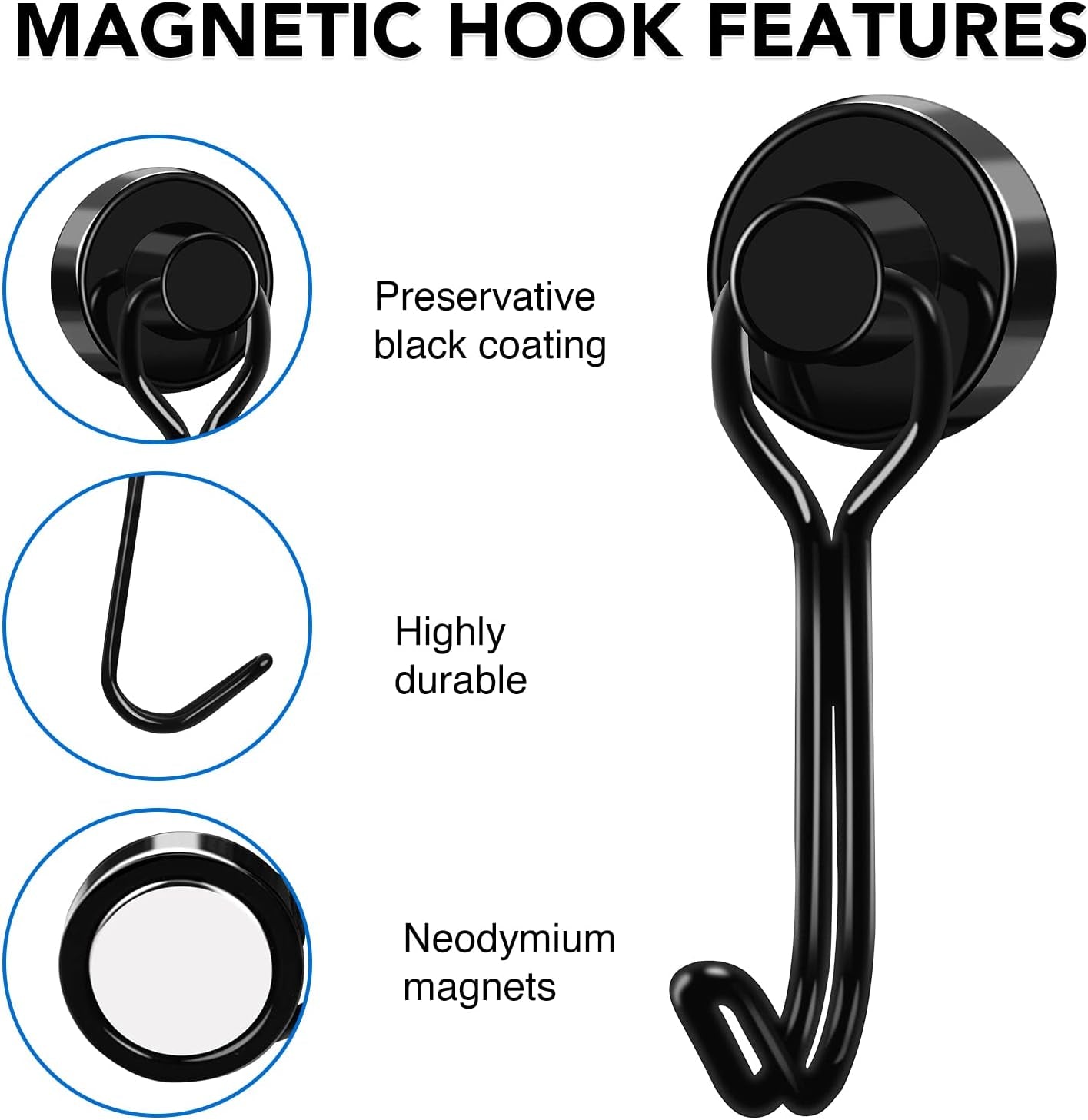 Hooks, 30Lbs+ Magnetic Magnet Hook 2025 Cruise Cabin Ship Essentials Heavy Duty Strong Refrigerator Fridge Hanging for Classroom Beach Vacation Kitchen Grills Home Mug Hanger (6 Pack)