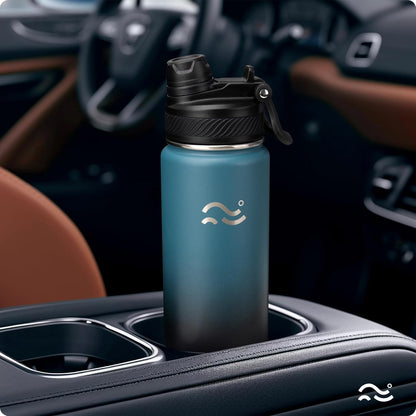 [2-IN-1 LID] Insulated Water Bottle with Silicone Boot (36Hrs Cold/18Hrs Hot) - DIY Stickers, Leakproof, BPA Free, 24 Oz