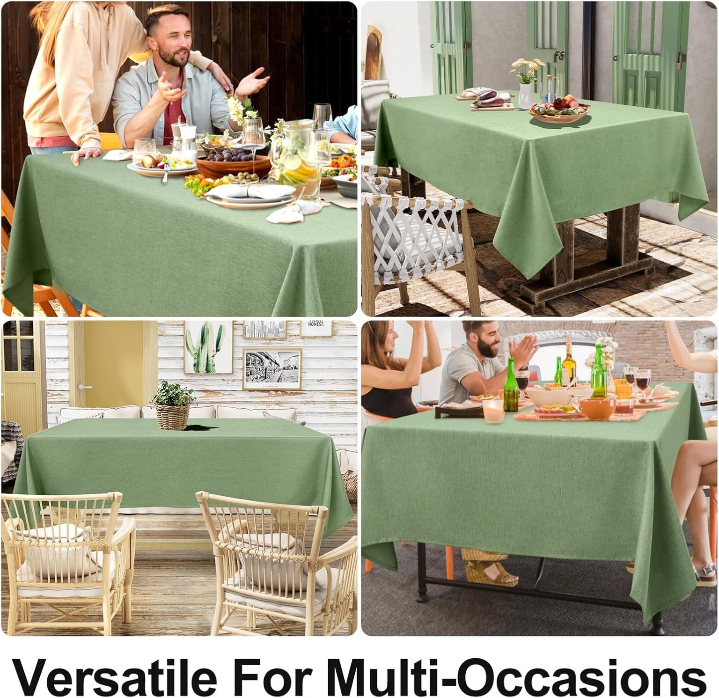 Rectangle Table Cloth Linen Textured, Waterproof Spillproof Anti-Wrinkle Burlap Tablecloth, Washable Decorative Fabric Table Cover for Dining, Party, Banquet, 52 X 70 Inch, Sage Green
