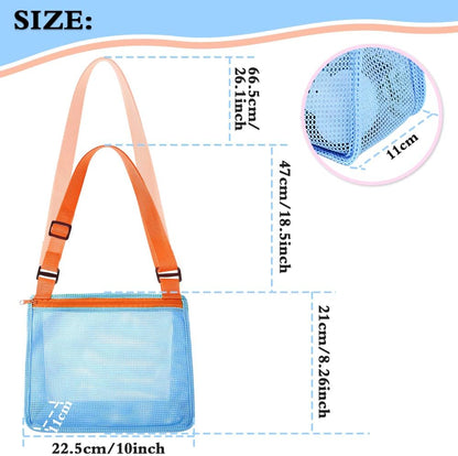 Beach Toy Mesh Beach Bag, Kids Beach Sand Toy Seashell Bag with Adjustable Shoulder Straps, Kids Shells Bags for Picking up Shells Beach Sand Toys for Boys and Girls (Blue)