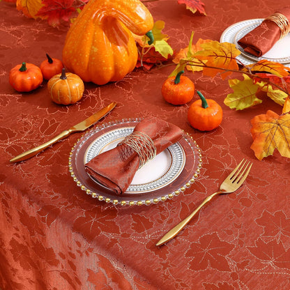Rectangle Thanksgiving Tablecloth, Waterproof Jacquard Fall Table Cloth, Damask Cloth Table Cover for Harvest Decor (60" X 84", Rust Maple Leaf)