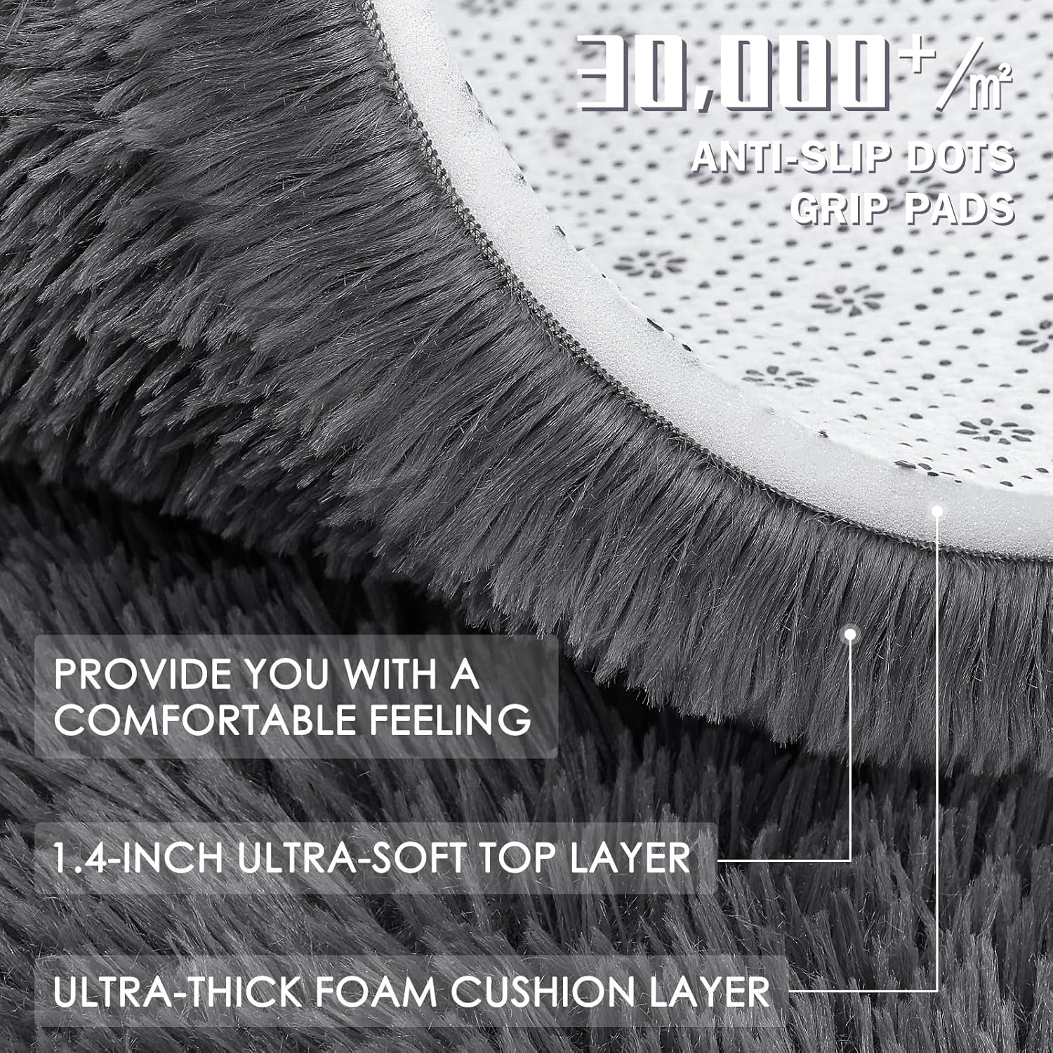 Area Rugs for Living Room Bedroom, Machine Washable 4X5.9 Ft Soft Fluffy Shaggy Bedside Rug, Indoor Floor Carpet for Kids Girls and Boys, Dorms, Nursery Rooms, Home Decor Aesthetic, Grey