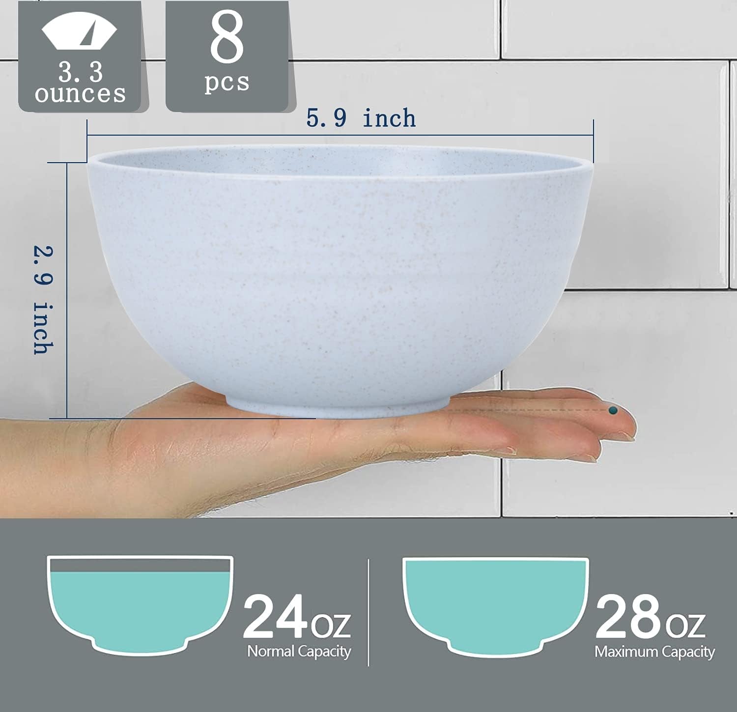Cereal Bowls 24 OZ Microwave and Dishwasher Safe Bowl Bpa-Free Eco-Friendly Bowl Sets Mixed Color for Cereal, Salad, Soup, Rice[Set of 8]