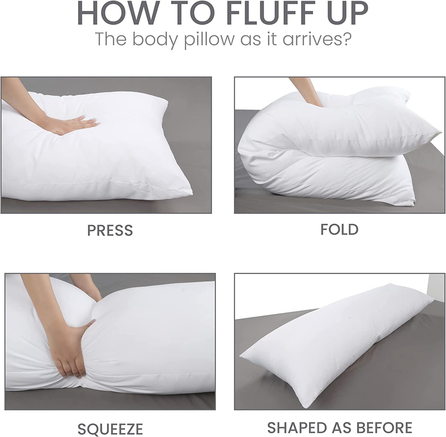 Full Body Pillow for Adults (White, 20 X 54 Inch), Long Pillow Insert for Sleeping, Ideal for Side Sleepers