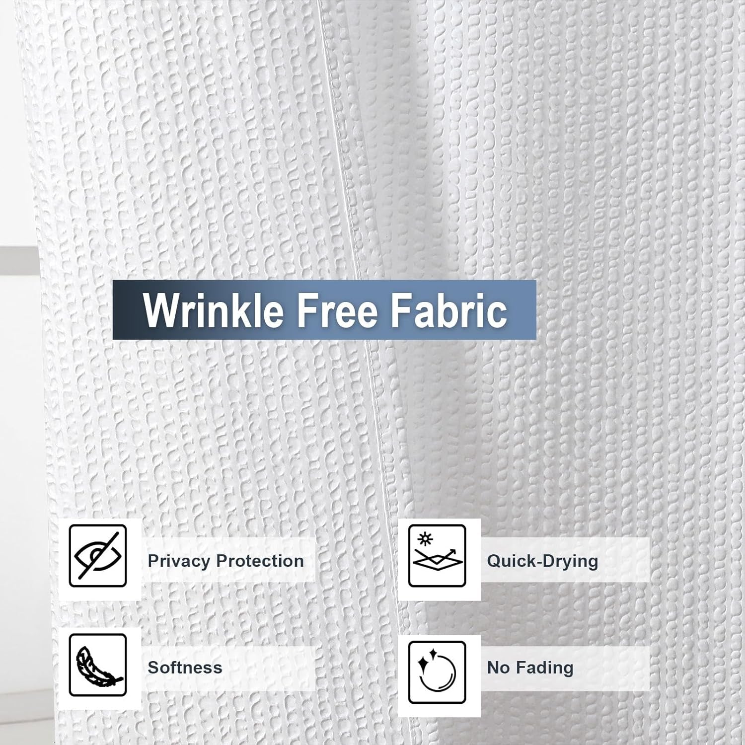 White Stall Shower Curtain for Bathroom, 3D Embossed Textured Fabric Small Shower Curtain for Narrow Stall Size, Machine Washable Water Resistance, Hotel Style, 36" W X 72" L, White