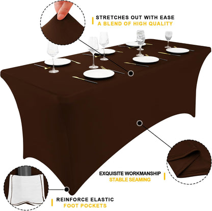 2 Pack Spandex Table Cloth 4FT, Elastic Fitted Stretch Tablecloths, Washable and Wrinkle Free Rectangular Patio Table Cover for Outdoor, Wedding, Banquet & Parties (Coffee, 48Lx30Wx30H Inch)