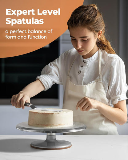 Angled Icing Spatula Set with 6" & 8" Blade, Stainless Steel Offset Spatula Frosting Smoother Cake Spatulas for Cake Decorating, Baking