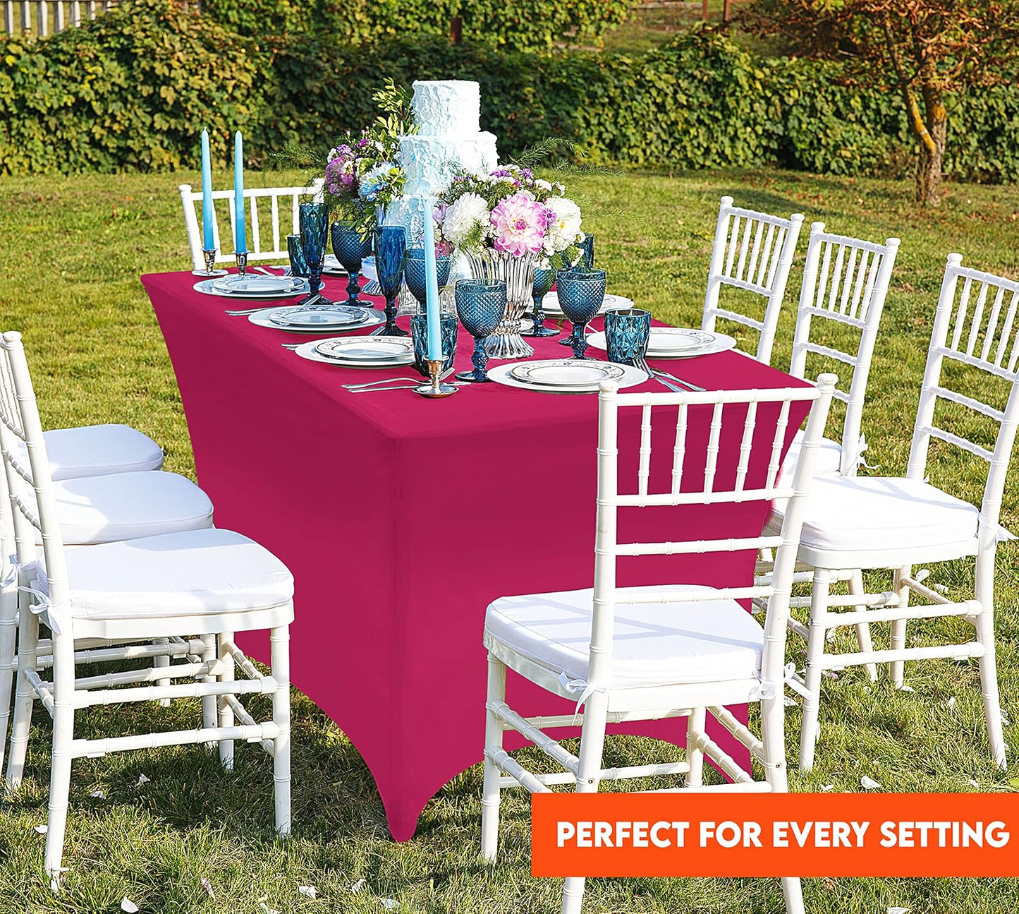 Spandex Tablecloth 2 Pack [6FT, Fuchsia] Tight, Fitted, Washable and Wrinkle Resistant Stretch Table Cloth Rectangle Cover for Trade Show, Weddings & Parties [72Lx30Wx30H Inch]
