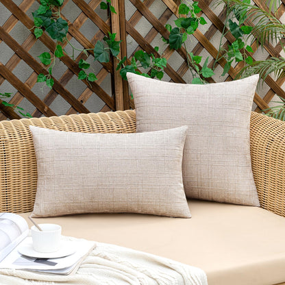 Outdoor Waterproof Throw Pillow Covers Decorative Farmhouse Water Resistant Cushion Covers for Tent Patio Garden Couch Sofa Pack of 2, 18X18 Inch Beige