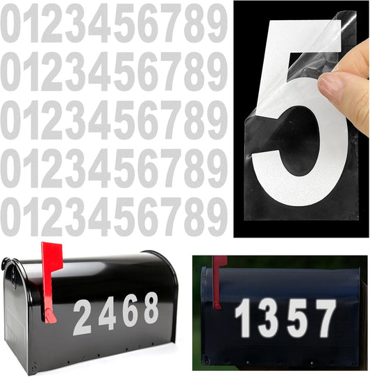 3 Inch Reflective Mailbox Numbers Sticker (0-9, 5 Sets) for Outside, Strong Self Adhesive Vinyl House Numbers for Mailbox, Signs, Door, Cars, Trucks, Home, Business, Address Number