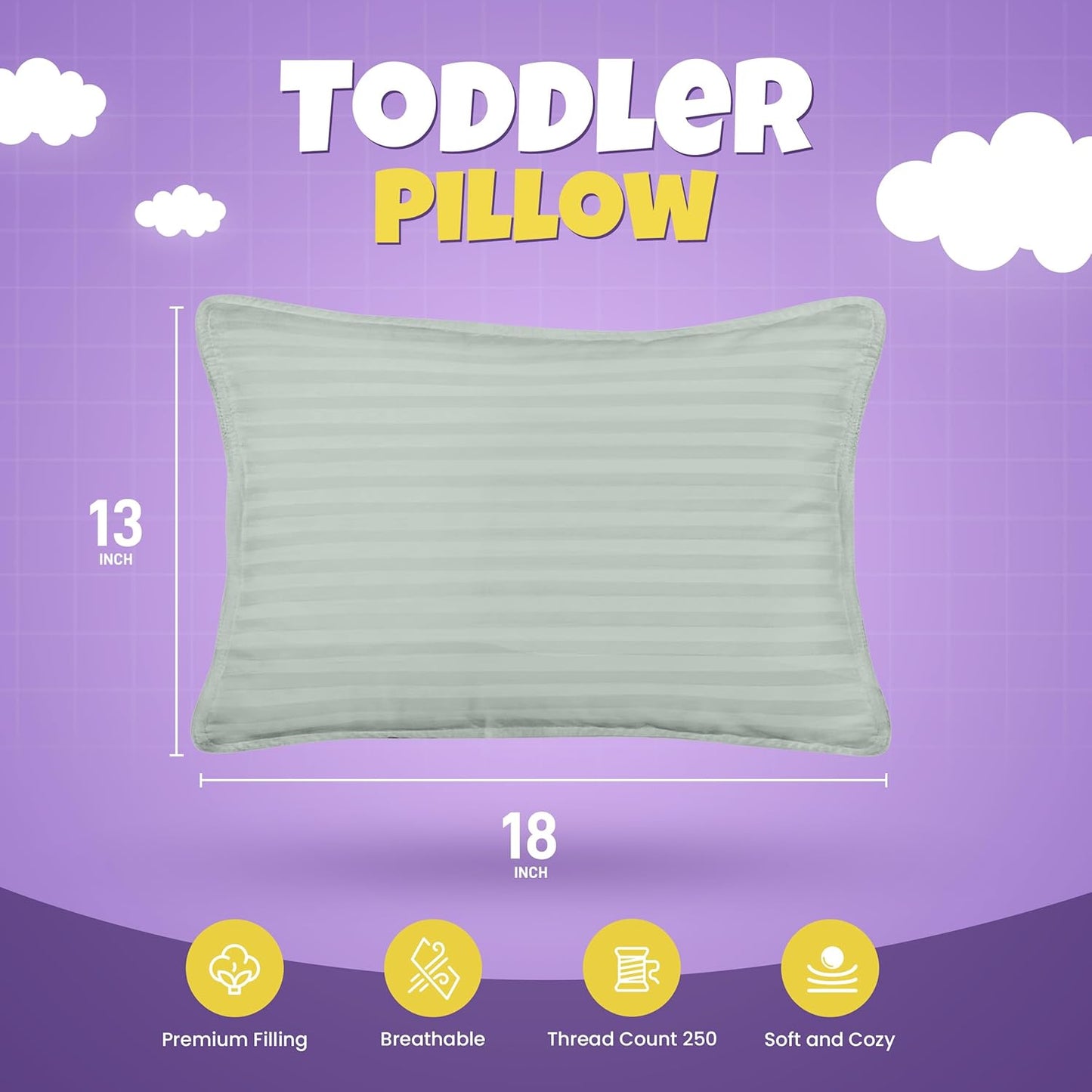 Toddler Pillow (Light Grey, 2 Pack) 13X18 Pillows for Sleeping, Soft and Breathable Cotton Blend Shell, Small Kids Pillow Perfect for Toddler Bed and Travel (Intended for Age 2 and Up)