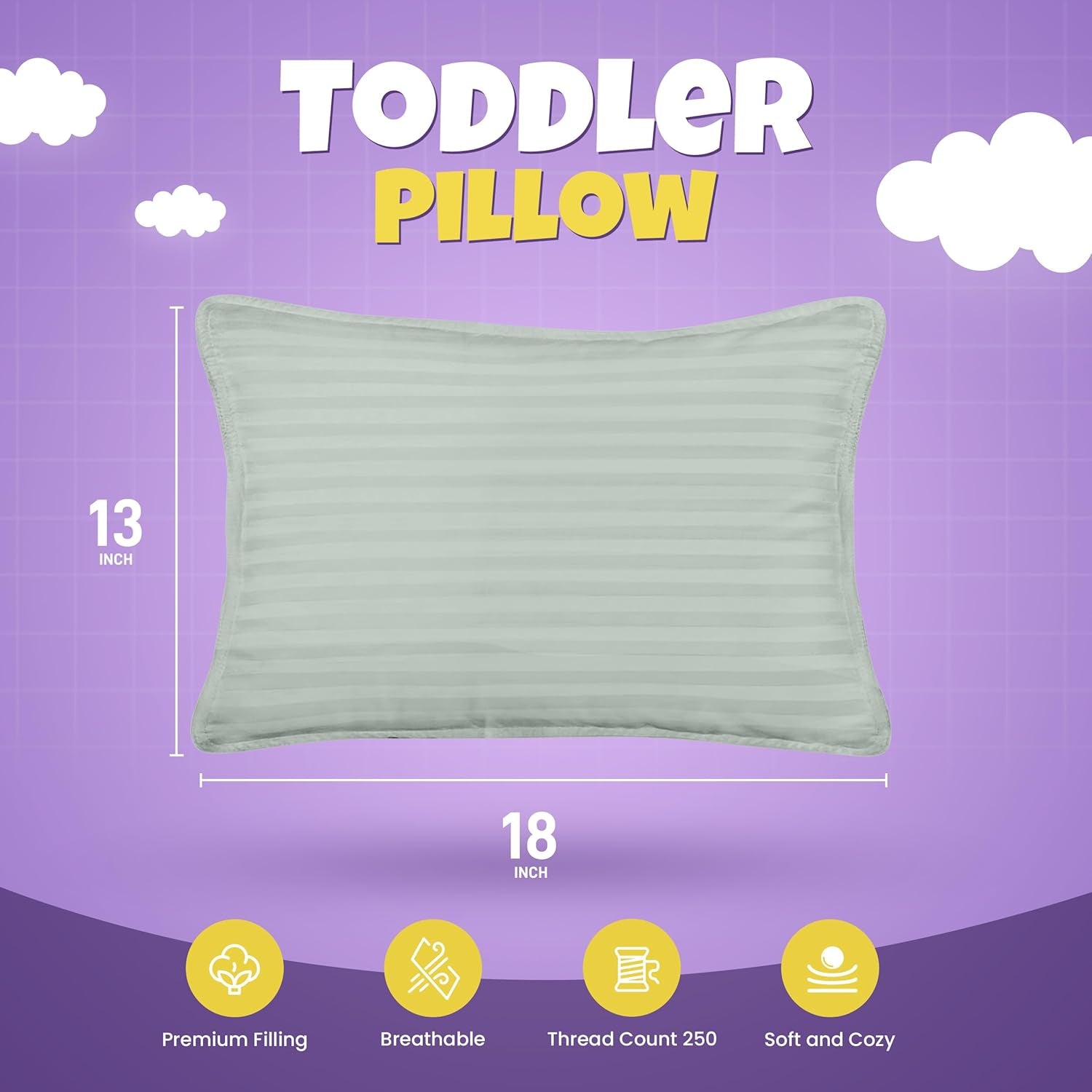 Toddler Pillow (Light Grey, 2 Pack) 13X18 Pillows for Sleeping, Soft and Breathable Cotton Blend Shell, Small Kids Pillow Perfect for Toddler Bed and Travel (Intended for Age 2 and Up)