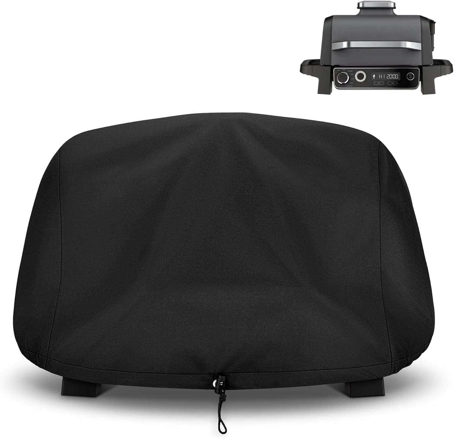 Grill Cover for Ninja OG700 OG701 OG751 Outdoor Series, Heavy Duty Waterproof Woodfire BBQ Cover with Inner Pocket, Sealed Team, Elastic Closure and Drawstrings, Black