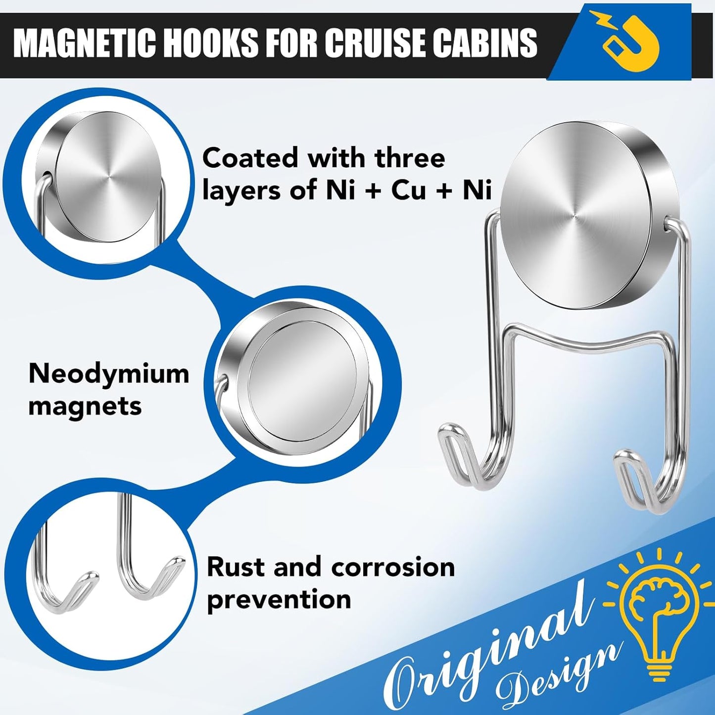 Magnet Hooks for Cruise Cabins, 80Lbs Swivel Magnets with Hooks, Cruise Ship Essentials, Heavy Duty Magnet Hook for Fridge, Hanging, Classroom, Whiteboard, Grill, and Strong Magnets -5 Pcs