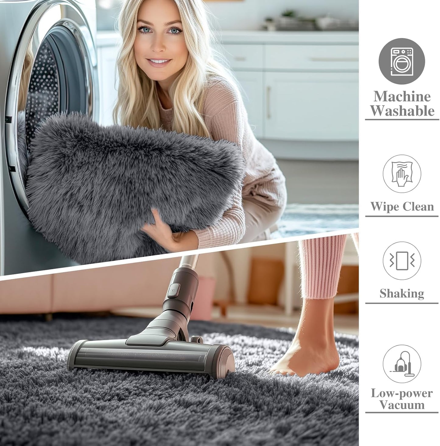 Area Rugs for Living Room Bedroom, Machine Washable 4X5.9 Ft Soft Fluffy Shaggy Bedside Rug, Indoor Floor Carpet for Kids Girls and Boys, Dorms, Nursery Rooms, Home Decor Aesthetic, Grey