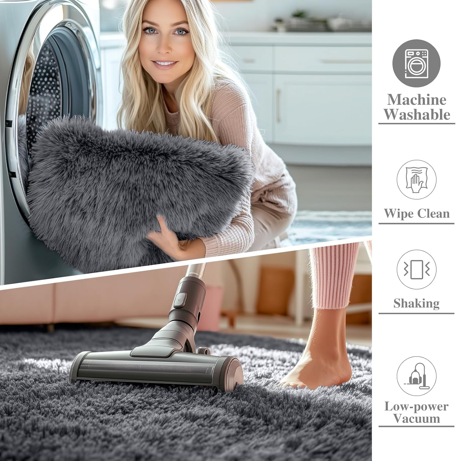 2X3 Machine Washable Small Bedside Rug, Soft Fluffy Shaggy Entryway Throw Rugs for Bedroom, Living Room, Indoor Floor Carpet for Kids Girls and Boys, Nursery Rooms, Home Decor Aesthetic, Grey