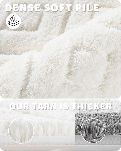 Bathroom Rugs Mat, Extra Soft Fluffy and Absorbent Microfiber Bath Rugs, Non Slip Plush Shaggy Shower Rug, Machine Washable Mats for Bathroom Floor, Bathtub and Laundry, 32"X20", White
