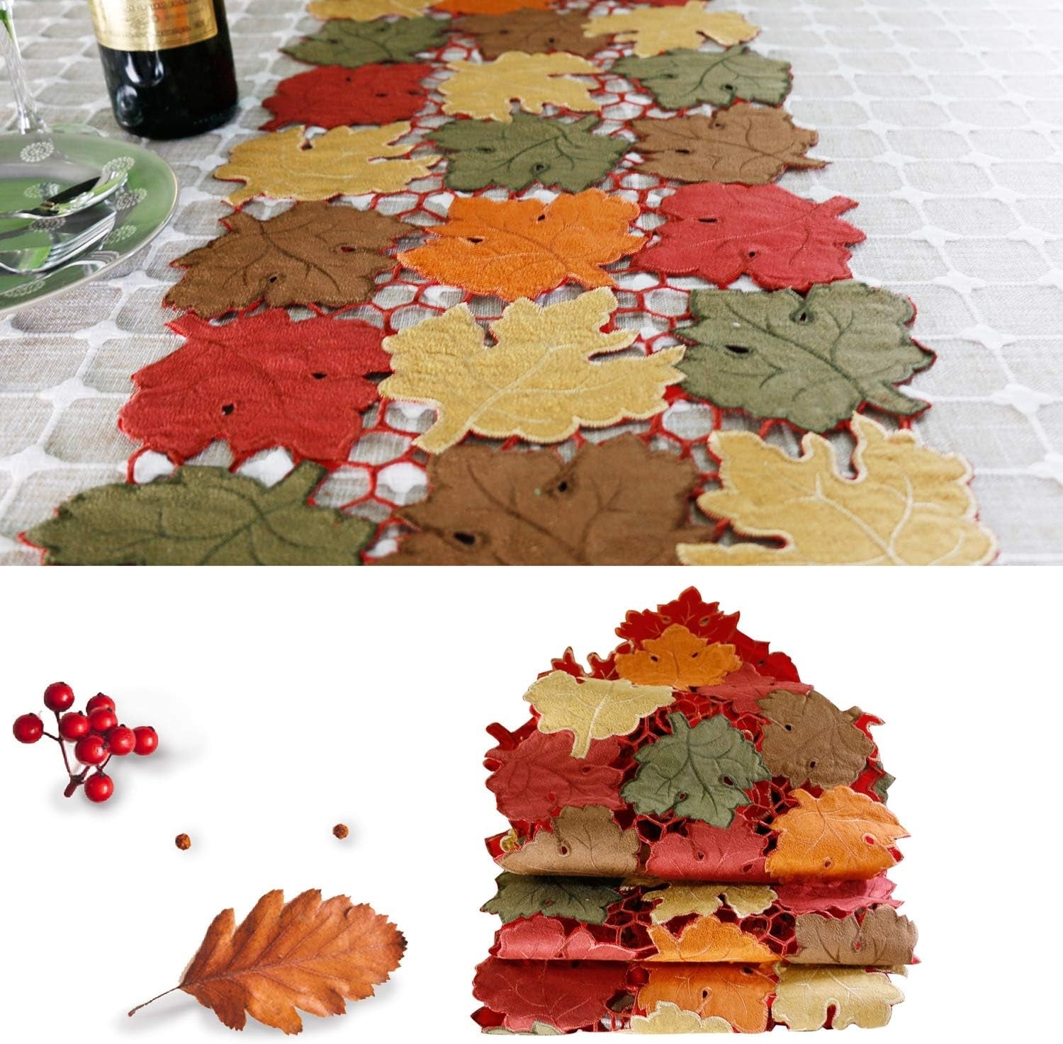 Fall Thanksgiving Table Runners, Fall Decorations for Home, 13Inch X 54Inch Embroidered Maple Leaves Table Runner for Harvest, Autumn Farmhouse Decorations for Home Settings, Machine Washable.