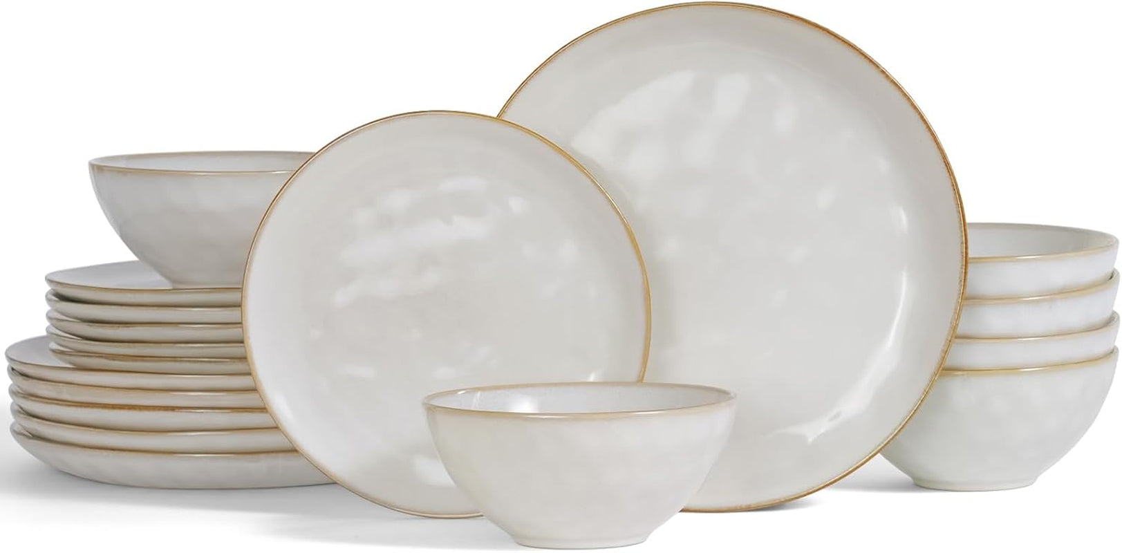 12-Piece Ocean Round Dinnerware Set for 4, Reactive Glaze, Microwave and Dishwasher Safe, Scratch Resistant, Cappuccino White