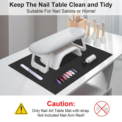 Nail Art Table Mat,Foldable Nail Arm Rest Pad for Nails,Soft Microfiber PU Leather Nail Mat for Table,Waterproof Manicure Pad,Nail Table Pad for Nail Technician Salon Home-Black