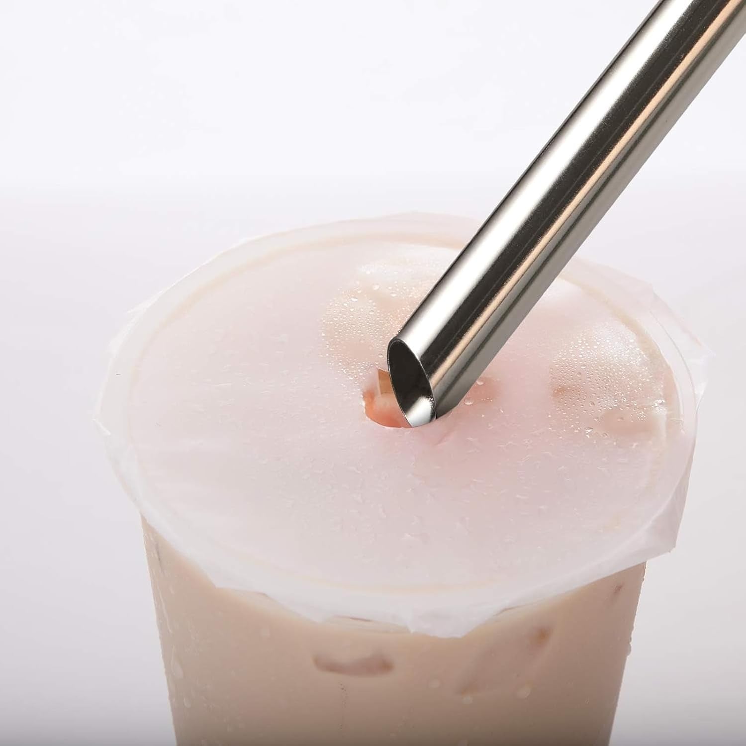 [Angled Tips] 2 Pcs Jumbo Reusable Boba Straws, 0.5" Wide Stainless Steel Metal Straws for Bubble Tea/Tapioca Pearl, Milkshakes,Smoothies | 1 Cleaning Brush & 1 Case