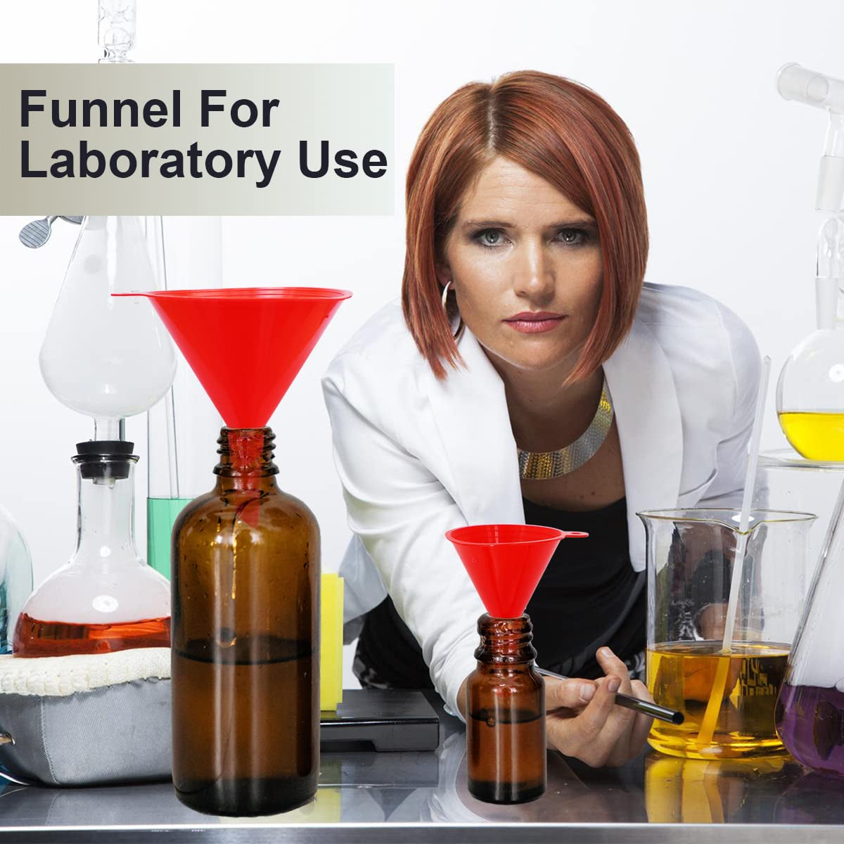 4-Piece Versatile Plastic Funnel Set for Kitchen and Automotive Use - Includes Mini, Small, Medium, and Large Funnels for Bottling, Canning, Cooking, Laboratory, and Oil Applications (Red)