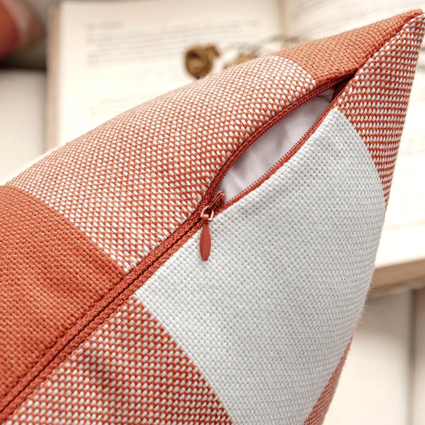 Fall Throw Pillow Covers Pack of 2 Decorative Classic Farmhouse Buffalo Check Plaids Polyester Linen Soft Cushion Case for Couch Sofa Bedroom Outdoor 18 X 18 Inch, Burnt Orange