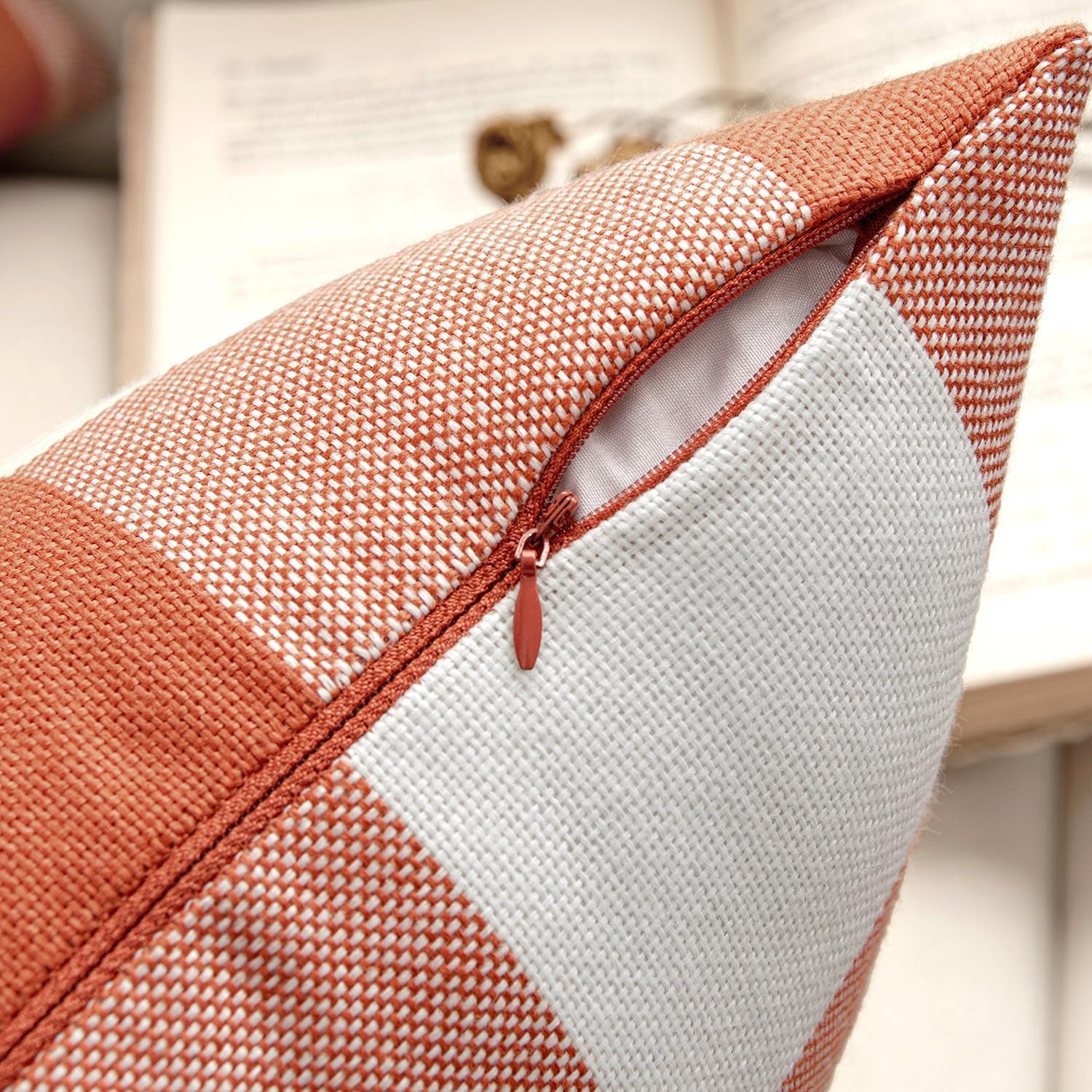 Fall Throw Pillow Covers Pack of 2 Decorative Classic Farmhouse Buffalo Check Plaids Polyester Linen Soft Cushion Case for Couch Sofa Bedroom Outdoor 18 X 18 Inch, Burnt Orange