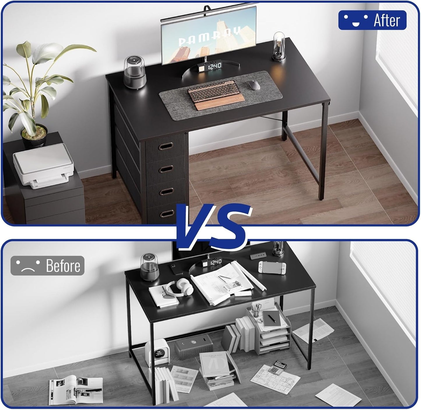 40 Inch Computer Desk with 4 Drawers Small Office Desk for Home Bedroom Study Writing Simple Modern Computer Table Black