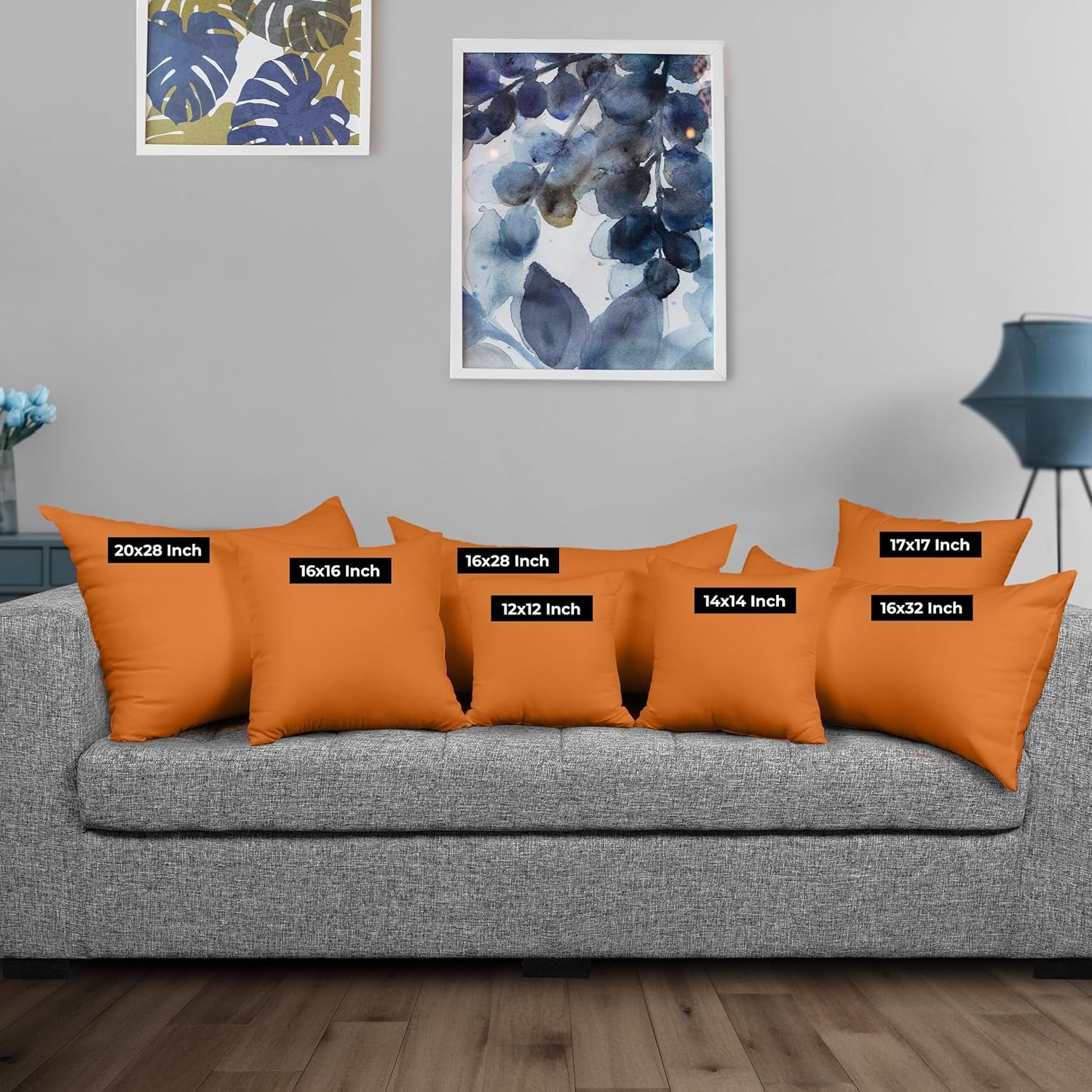 Throw Pillows Insert (Pack of 2, Orange) - 16 X 16 Inches Bed and Couch Pillows - Indoor Decorative Pillow