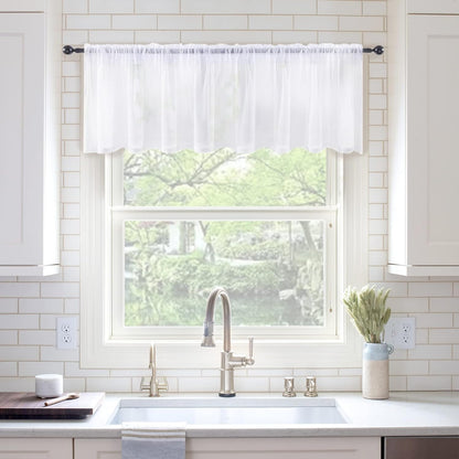 Window Valance Half Sheer Curtains Rod Pocket Voile Drapes Extra Wide for Small Window Kitchen Cafe One Panel 60 X 18 Inch White