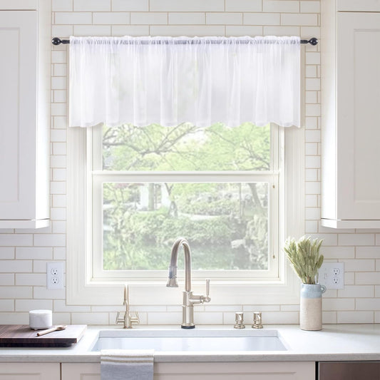 Window Valance Half Sheer Curtains Rod Pocket Voile Drapes Extra Wide for Small Window Kitchen Cafe One Panel 60 X 18 Inch White