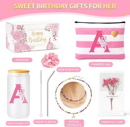 Birthday Gifts for Teen Girls, Monogrammed Initial Gifts for Teen Girls Birthday Christmas, Gift Basket for Women Teenager Girl Friend Bestie Sister, Teenager Girl Gift Personalized Glass Cup A