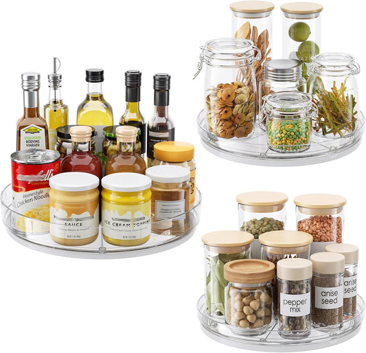 3 Pack Lazy Susan Organizer, Clear Lazy Susan Turntable for Cabinet, Spice Organizer for Pantry, Refrigerator, Table Top, Kitchen Organizer and Storage, 2 Size (1 Piece 11'' + 2 Piece 9'')
