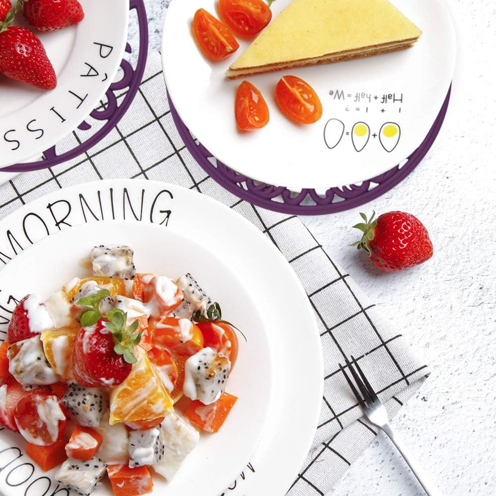 Trivets for Dishes/Pots/Pans, 3 Pcs Silicone Mats, Flexible/Durable/Non Slip Hot Pads to Protect Table and Counter Top (Purple)